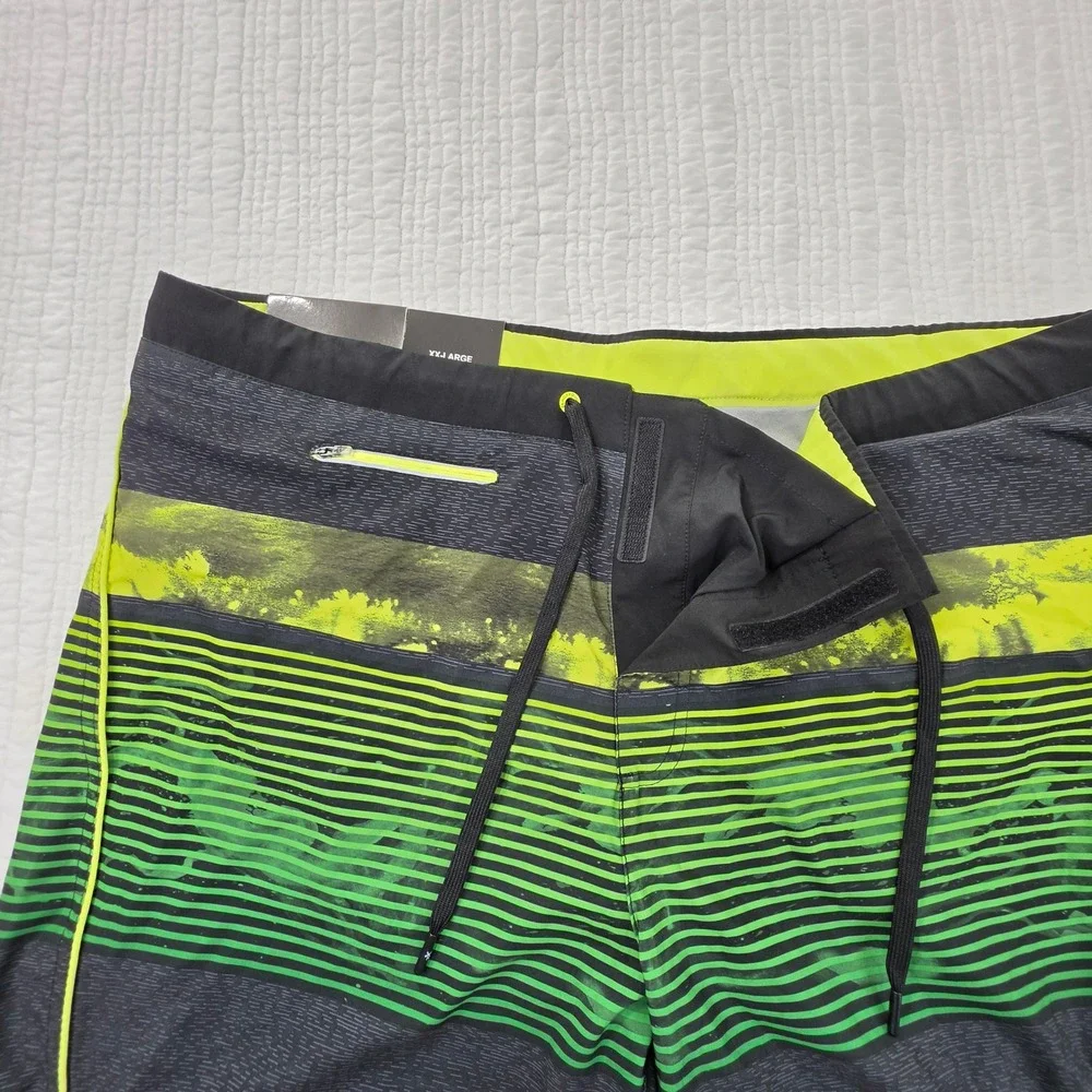ZeroXposur Mens Swim Shorts‎ XXL Black Neon Green Striped Board Shorts NWT